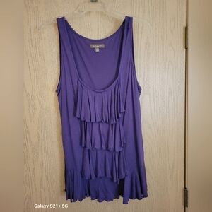 NWOT Purple sleeveless top with ruffles By KENAR size L